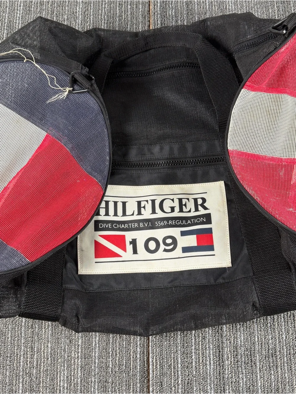 Vintage Tommy Hilfiger Black, Red & White Nautical Mesh Tote